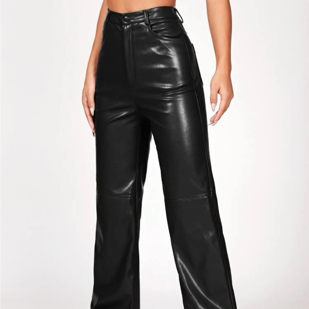 Straight-leg faux leather pants